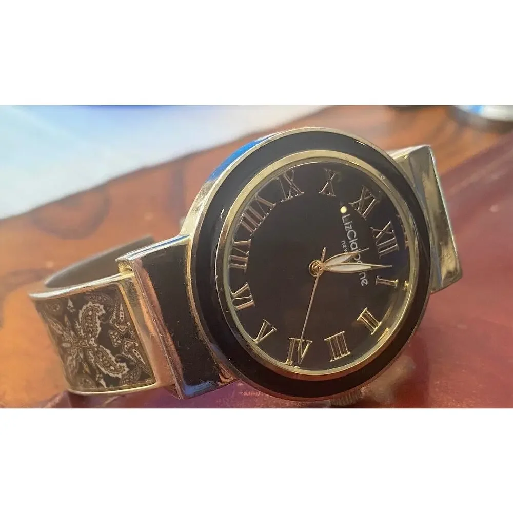 Women's Liz Claiborne New York Bangle Watch, Gold Tone with Pattern Accents